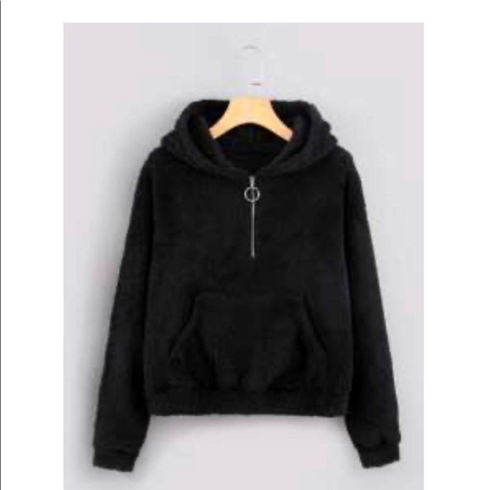 Black half zip fuzzy hoodie